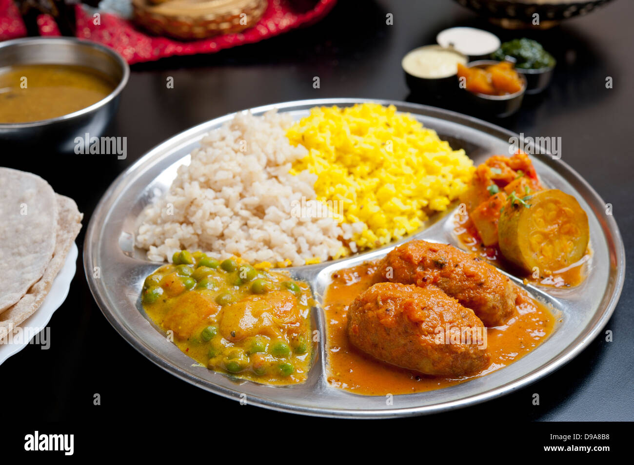 Indian Ethnical Food Keema Kofta with vegetables and rice Stock Photo