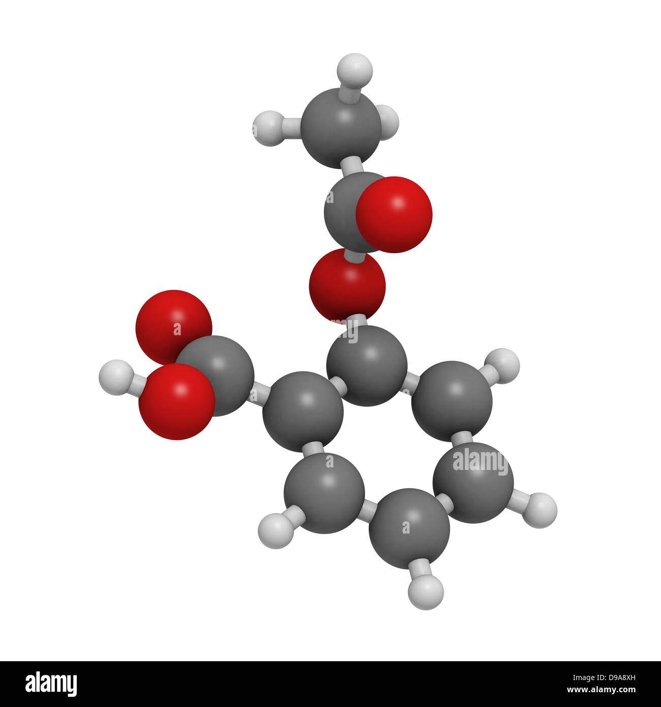 Acetylsalicylic acid (aspirin) pain relief drug molecule, molecular model. Stock Photo