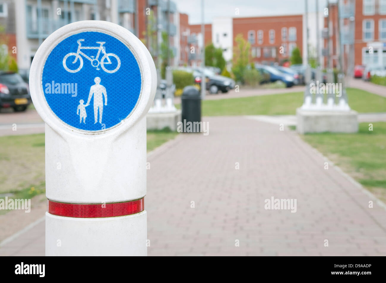 Bicycle and pedestrian lane in Ipswich, Suffolk, UK. Stock Photo