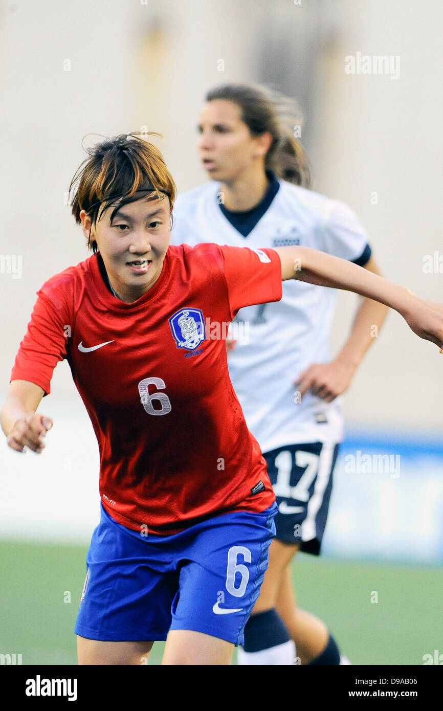 June 15, 2013 - Foxborough, Massachusetts, USA - Korea Republic defender Lim Seonjoo (6) in action during the International Friendly soccer match between the USA Women's National team and the Korea Republic Women's Team held at Gillette Stadium in Foxborough Massachusetts. Eric Canha/CSM Stock Photo