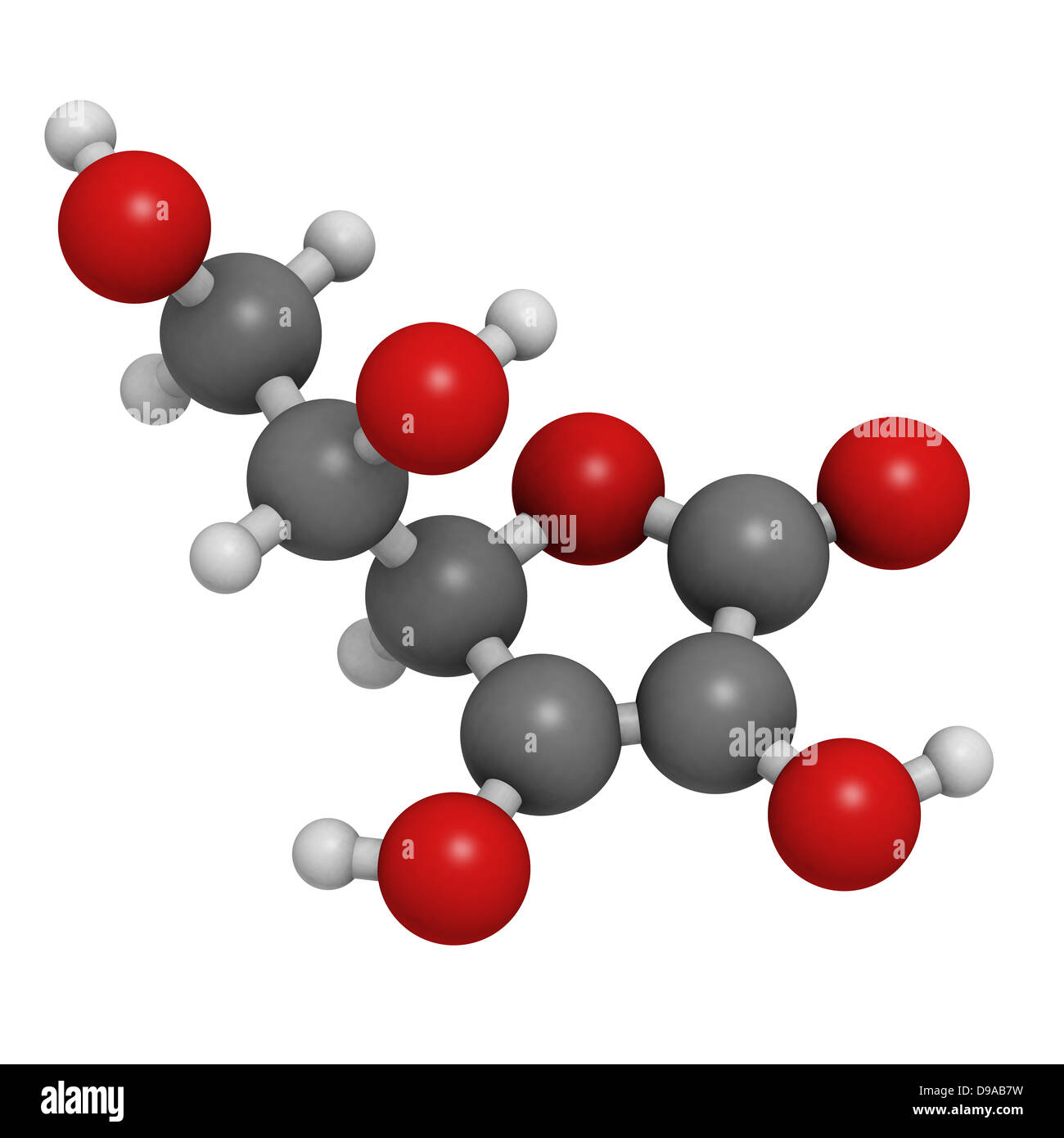 Vitamin C (ascorbic acid), molecular model. Atoms are represented as spheres with conventional color coding Stock Photo