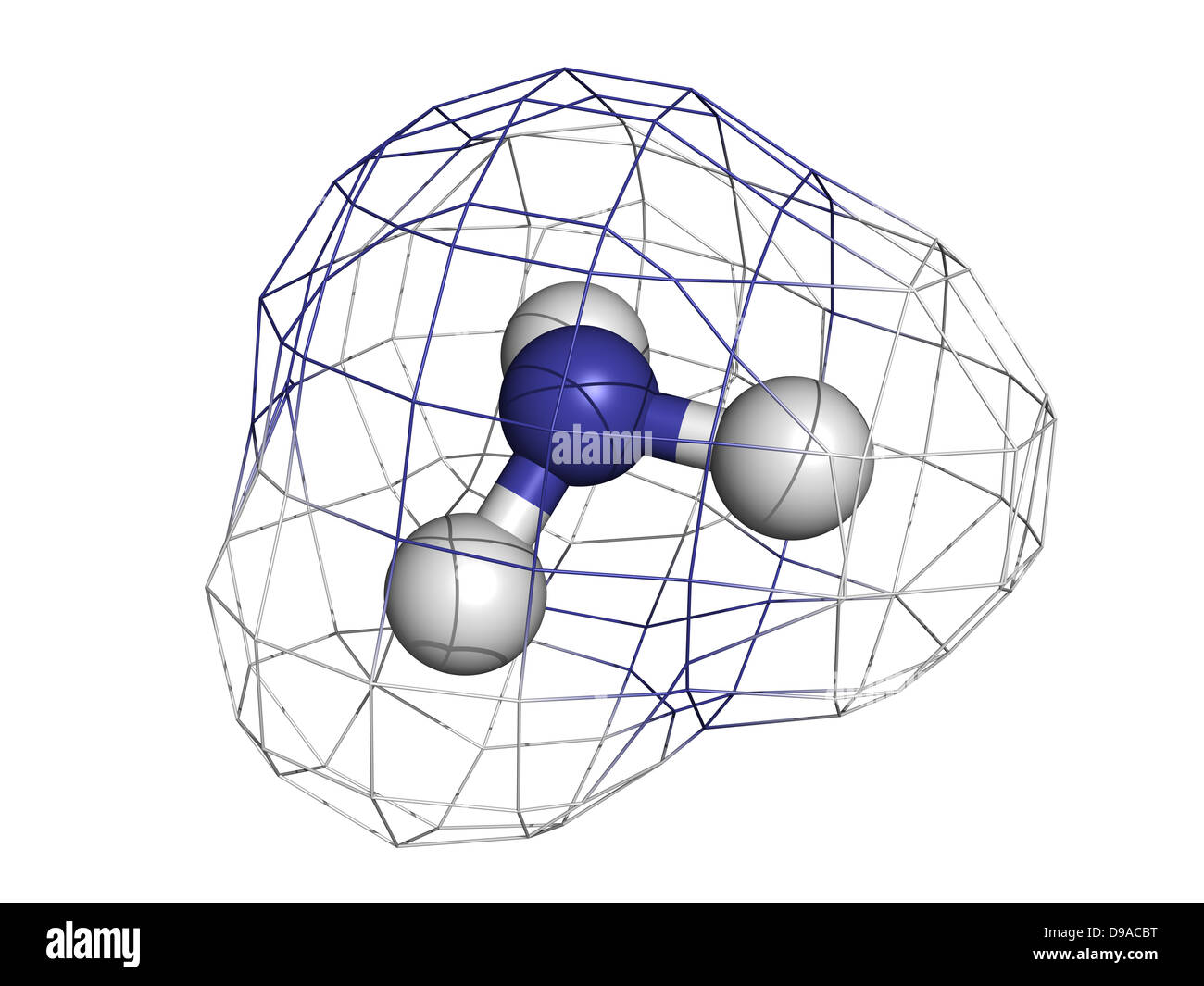 Ammonia (NH3), molecular model. Atoms are represented as spheres with conventional color coding Stock Photo