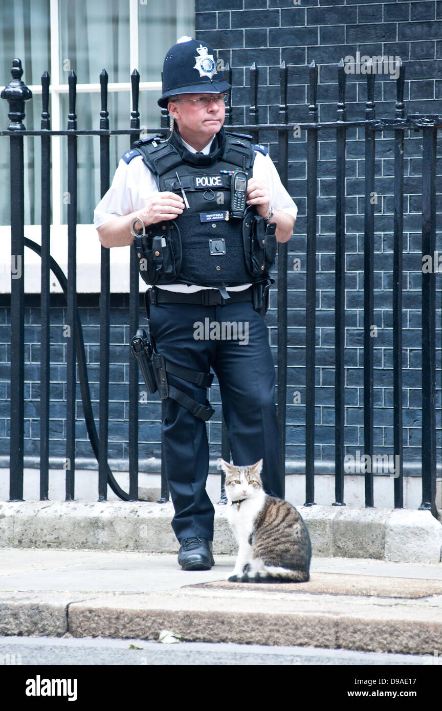 London, UK - 16 June 2013: Cat Larry and a police officer ...