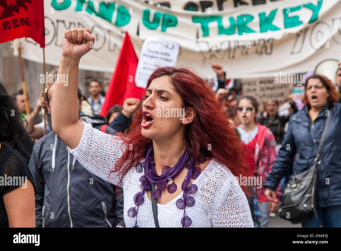 London, UK. 16th June, 2013.  Turkish Kurds and socialists protest against the governemnt crackdown on protesters in Taksim Square and Gezi Park. Credit:  Paul Davey/Alamy Live News Stock Photo