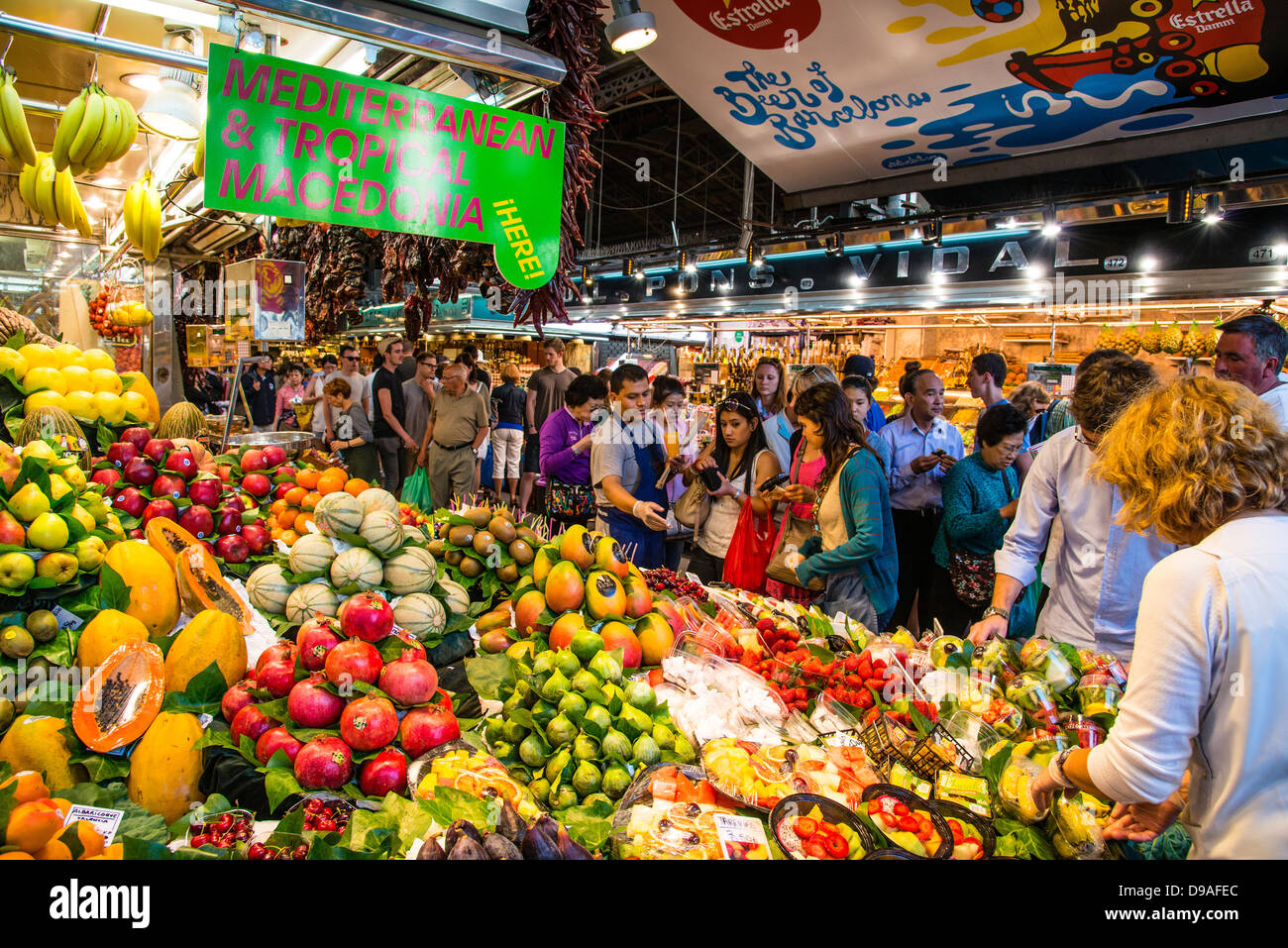 Colorful fruit stall, La Boqueria Market, Barcelona, Catalonia, Spain