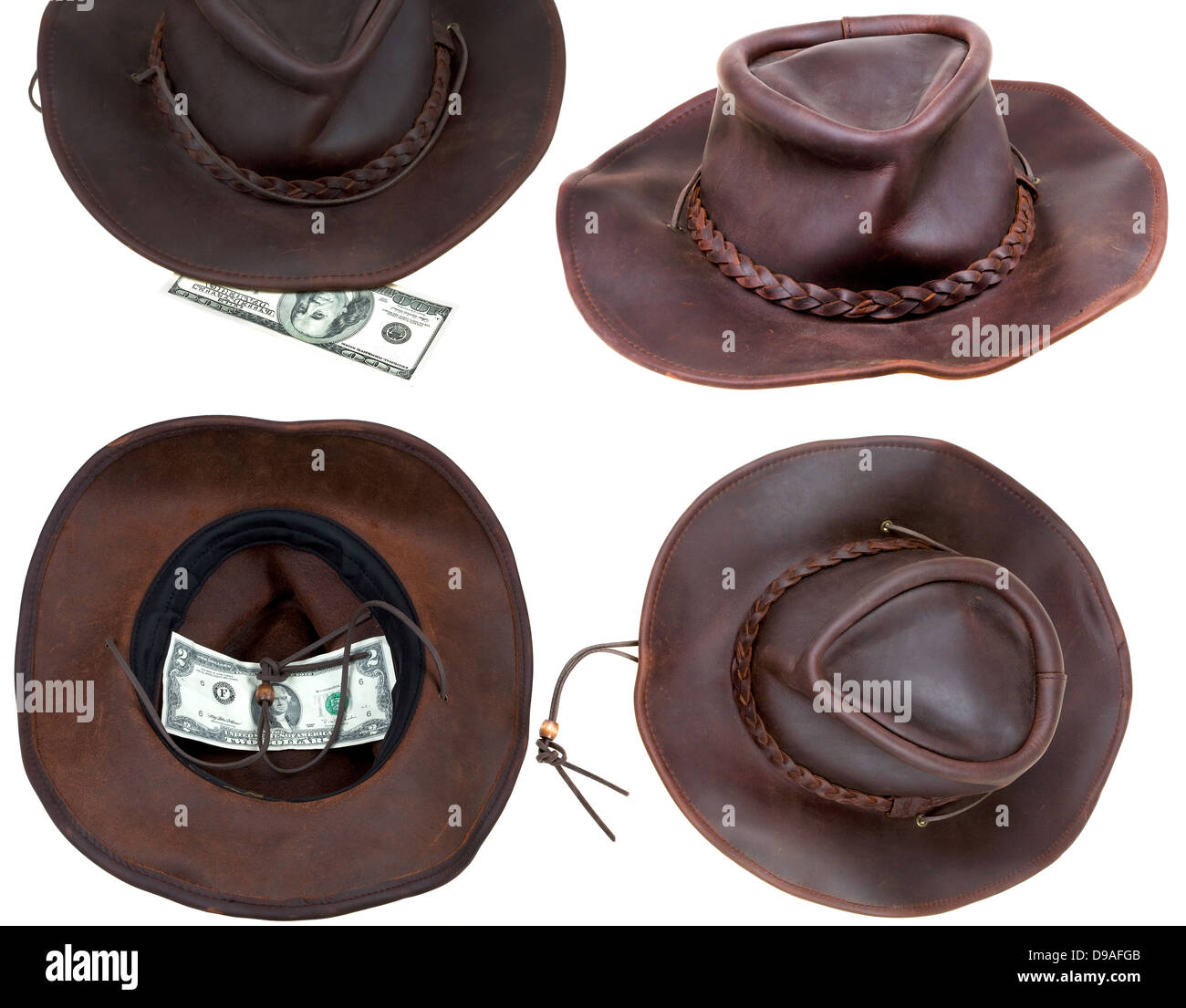 Leather brown cowboy hat isolated on white background Stock Photo
