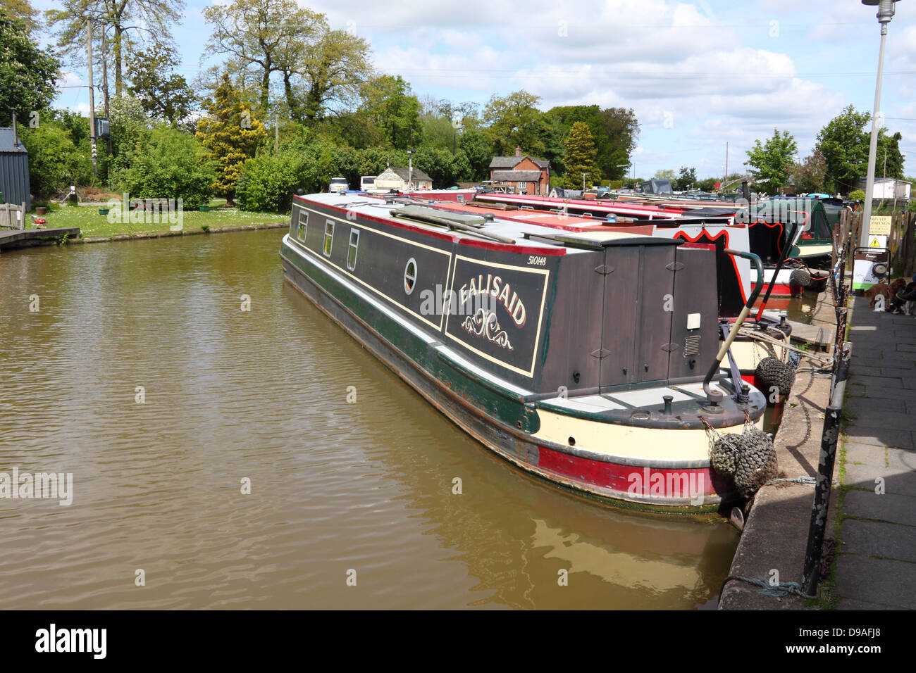 Canal narrowboats moored at Nantwich Marina, Cheshire, England Stock Photo