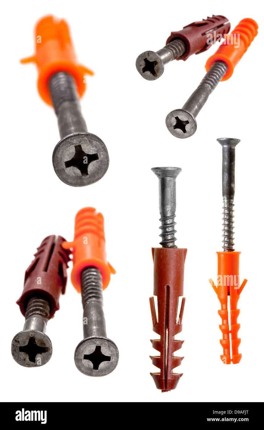 two screw with wall plug closeup isolated on white Stock Photo Alamy