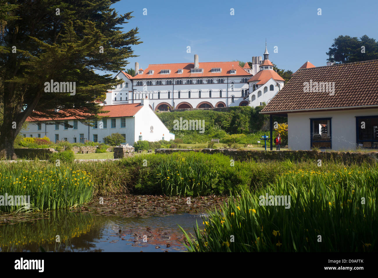 Caldey Island Abbey and village square Pembrokeshire West Wales UK ...