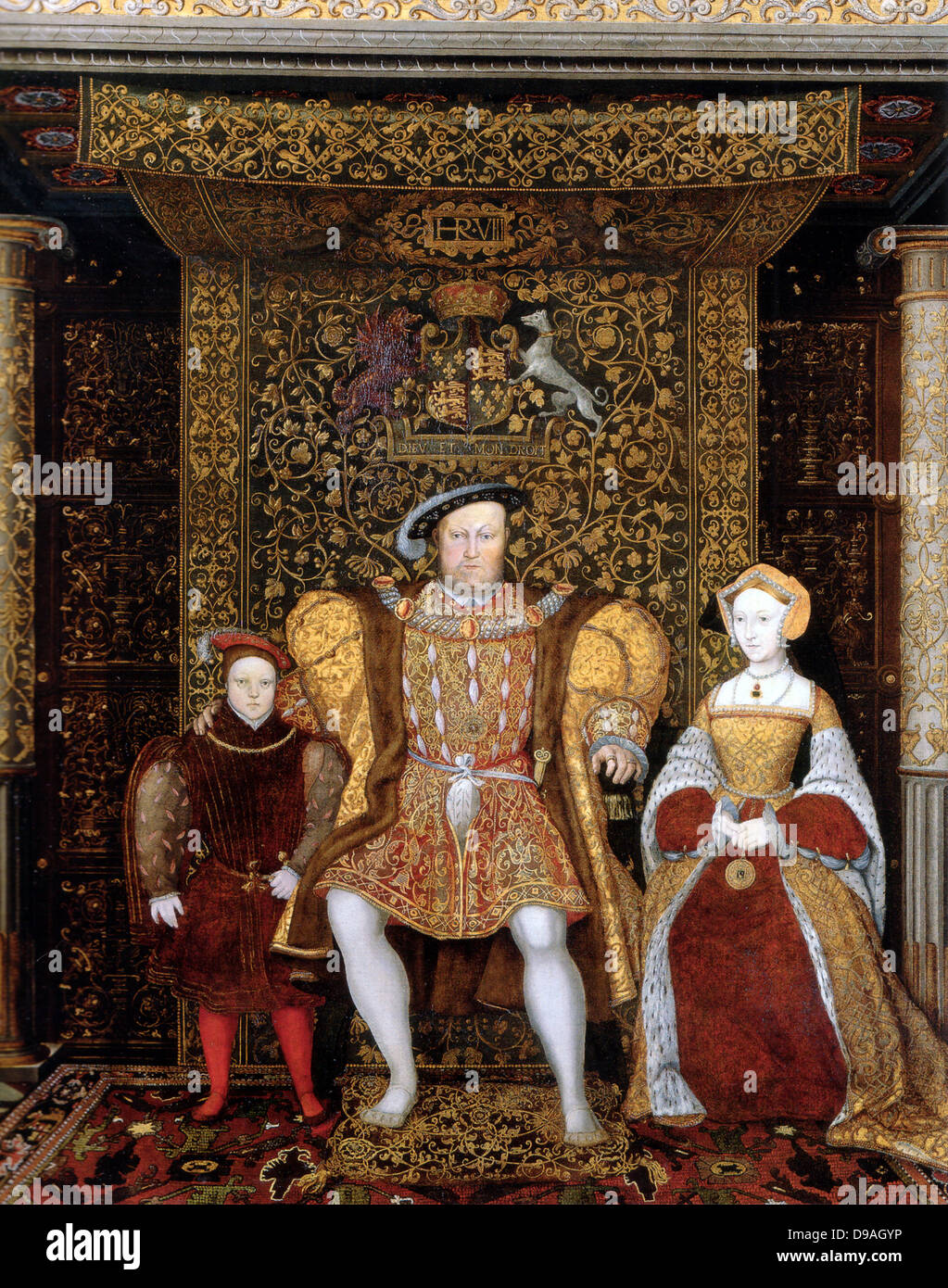 King Henry VIII with his family, Prince Edward and Jane Seymour Stock Photo