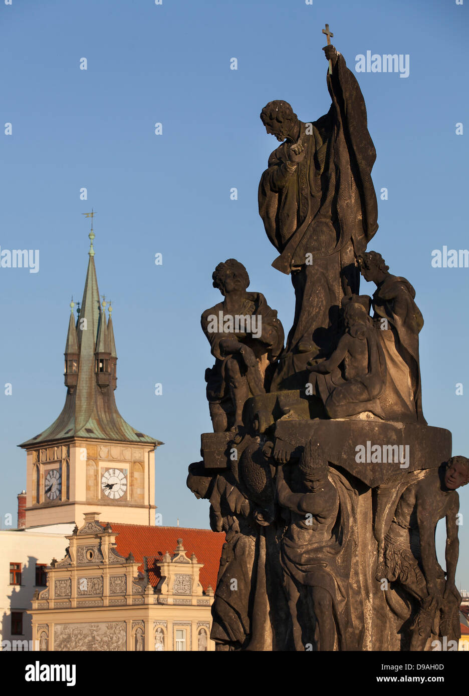A statues on Charles Bridge in Prague, Czech Republic, Europe Stock