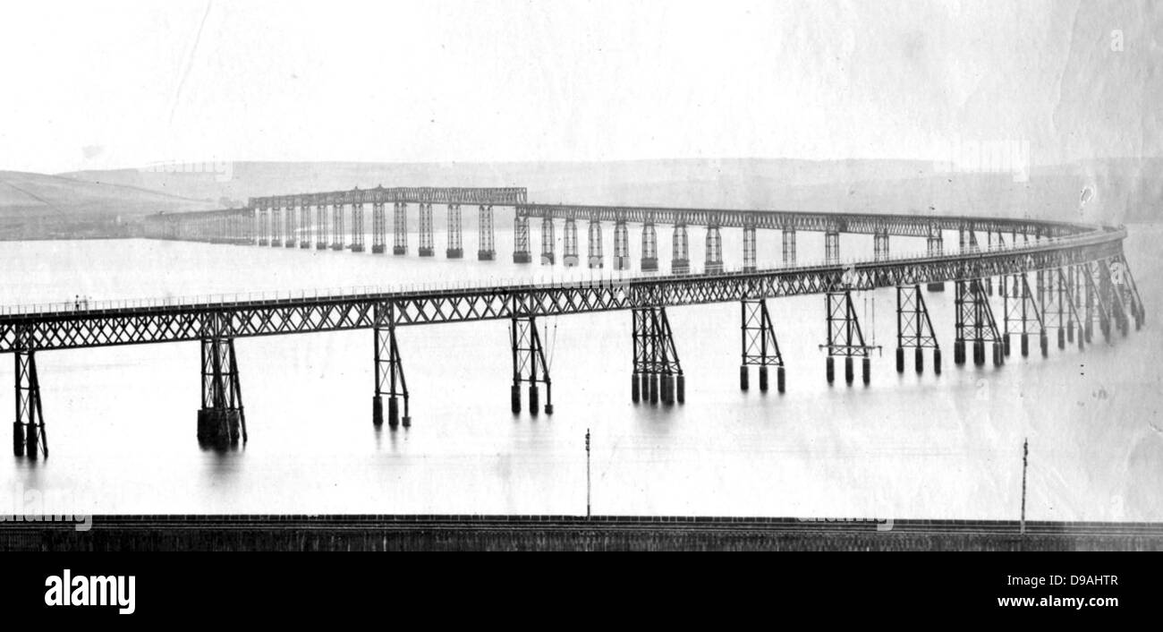 Original Tay Rail Bridge before the collapse, Scotland Stock Photo