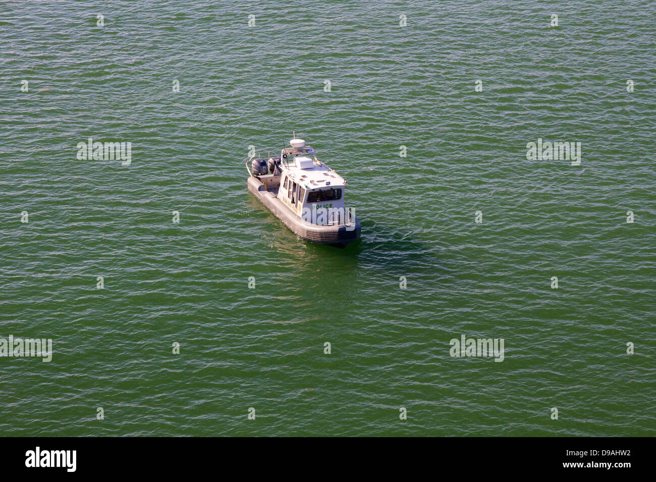 Small Miami Dade Police boat in the port of Miami, FL, USA. Stock Photo