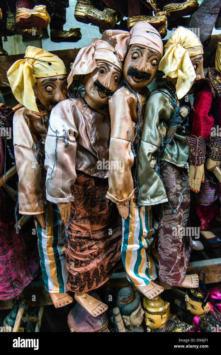 Burmese puppets hanging in a souvenir shop Burma Myanmar Stock Photo