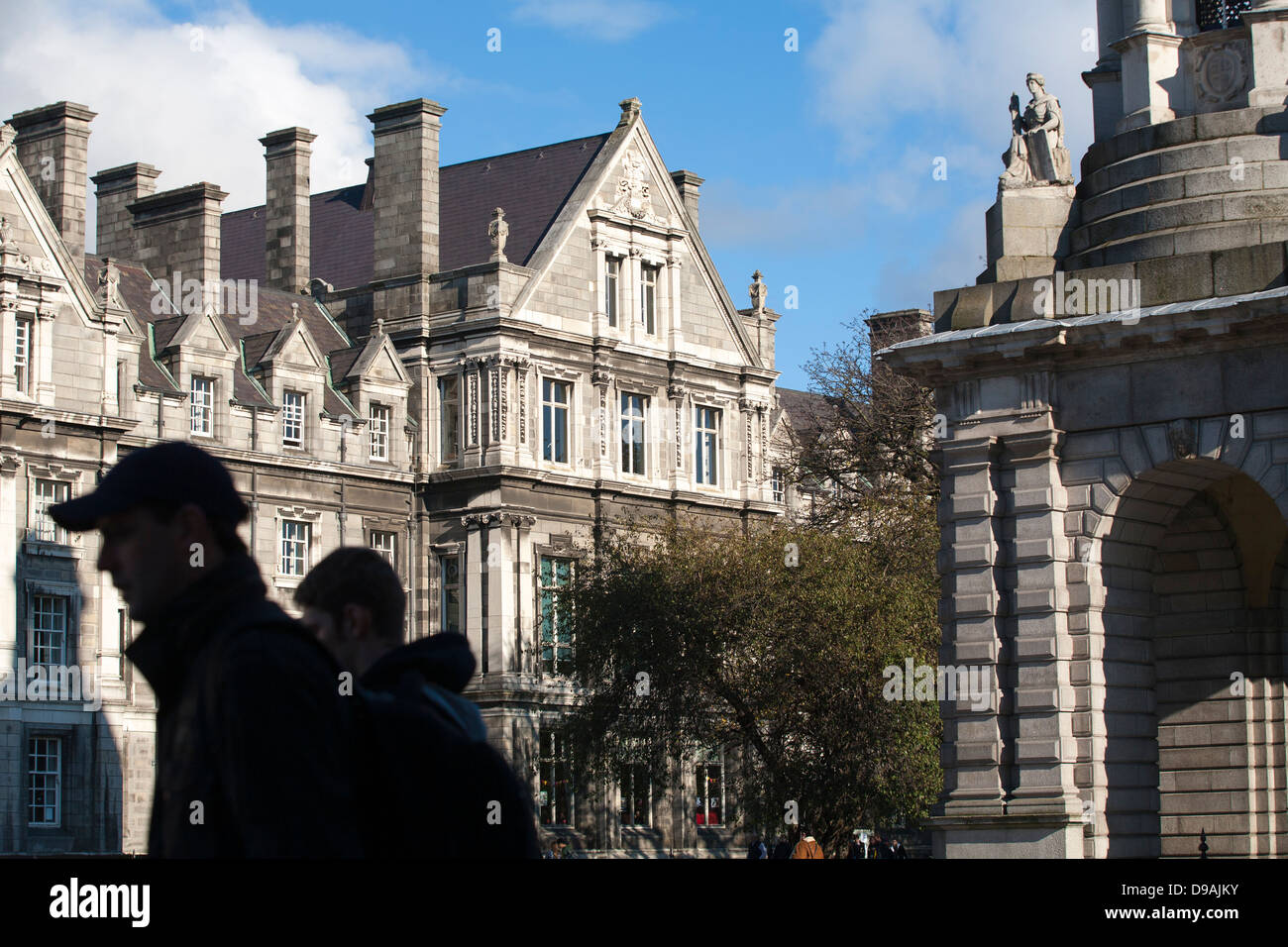 Students going to classes in the grounds of Trinity College Dublin in