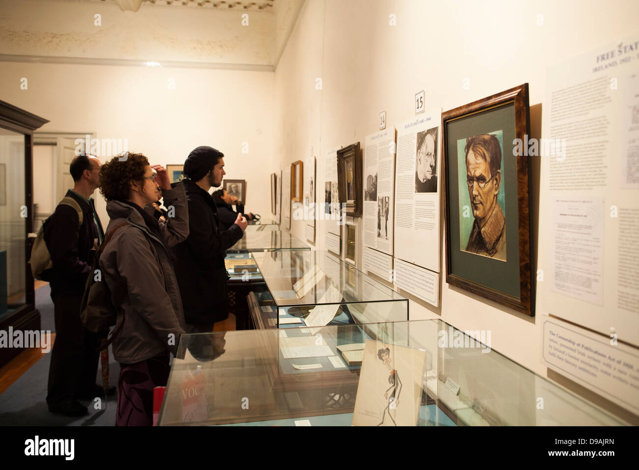 Visitors look at exhibits, books and paintings at the Dublin Writers Museum in the Republic of Ireland Stock Photo