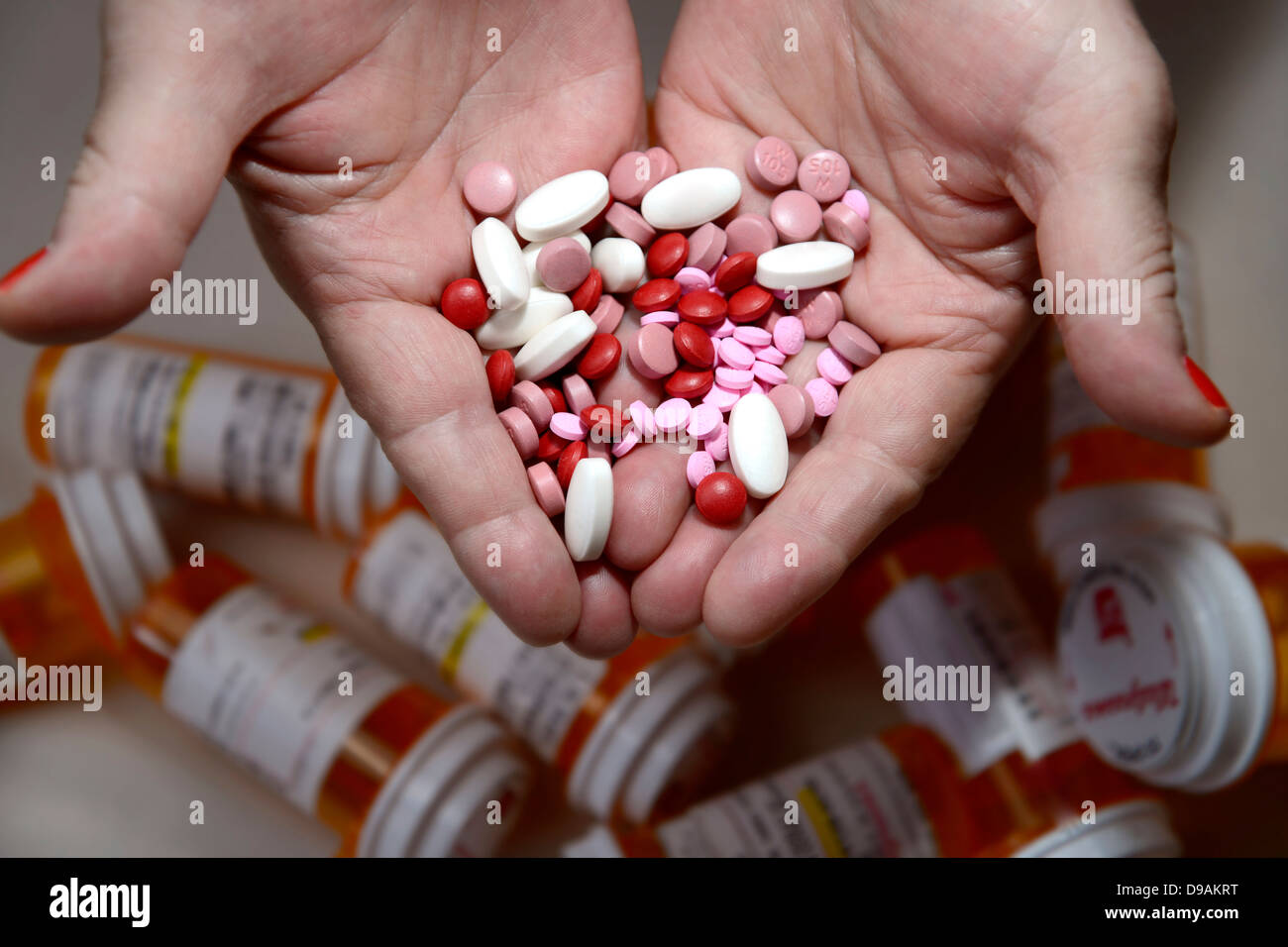 Medications, including Depakote, taken by a chronically ill patient. Stock Photo