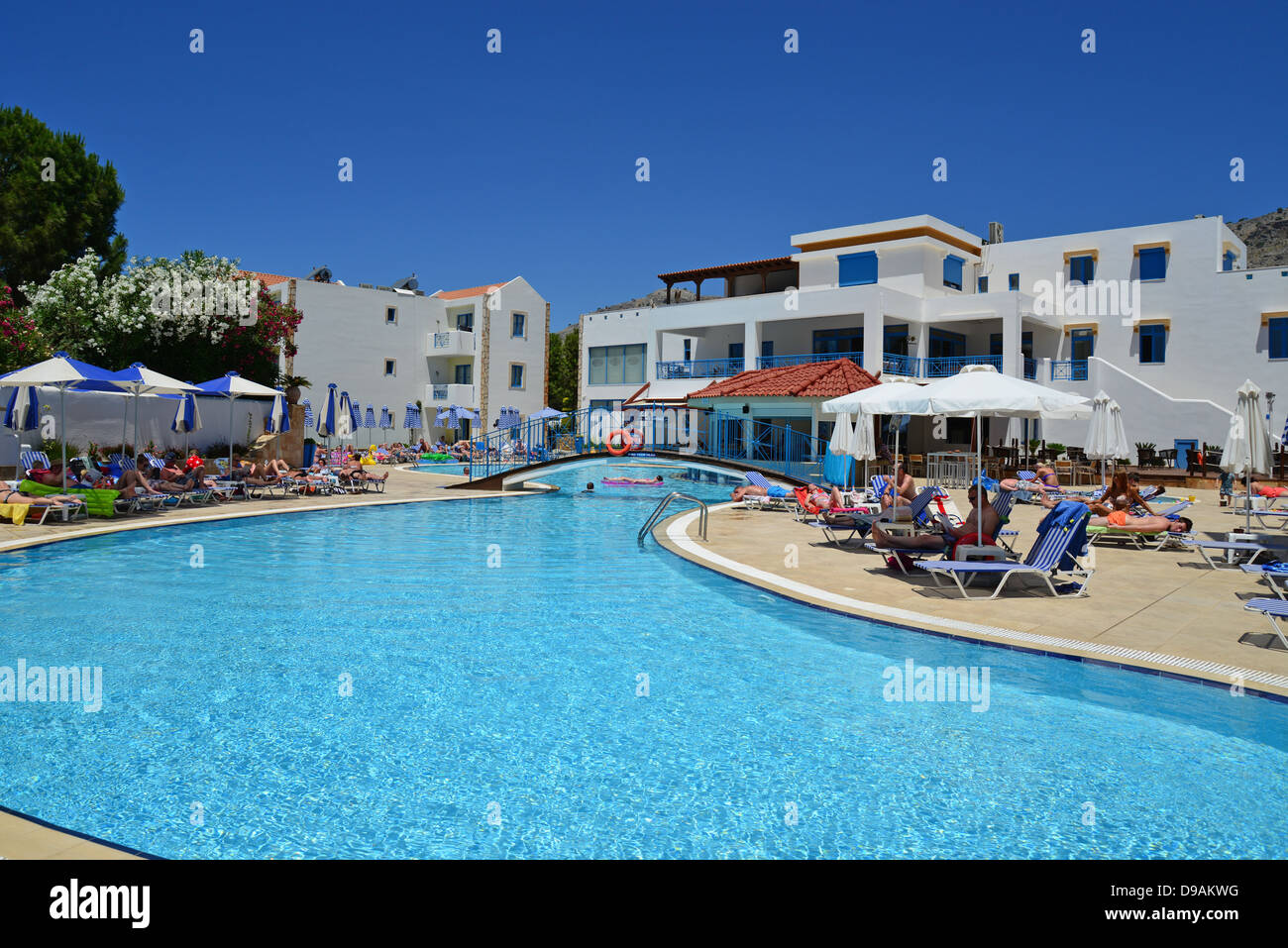 Lindia Thalassa Resort hotel pool, Pefkos, Rhodes (Rodos), The Dodecanese, South Aegean Region, Greece Stock Photo