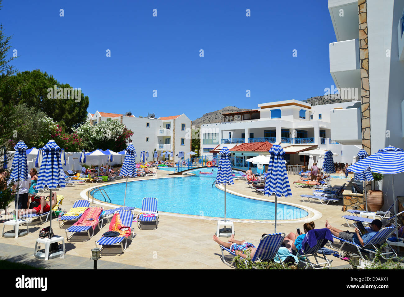 Lindia Thalassa Resort hotel pool, Pefkos, Rhodes (Rodos), The Dodecanese, South Aegean Region, Greece Stock Photo
