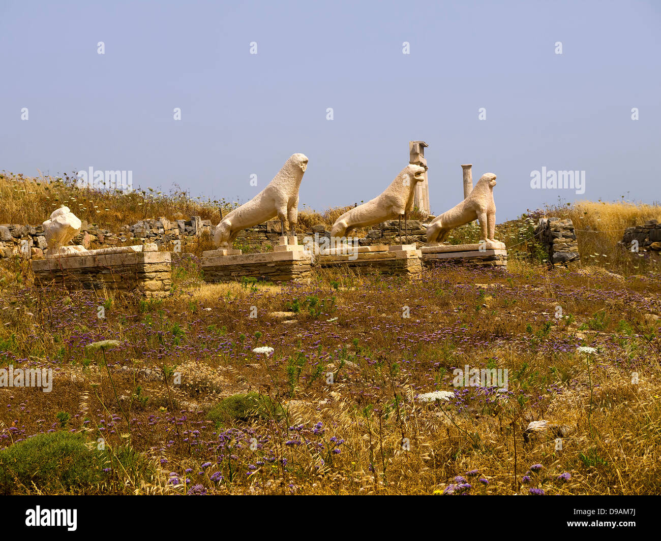 The iconic Lions of Delos on the Temple Island of Delos in the Cyclades ...