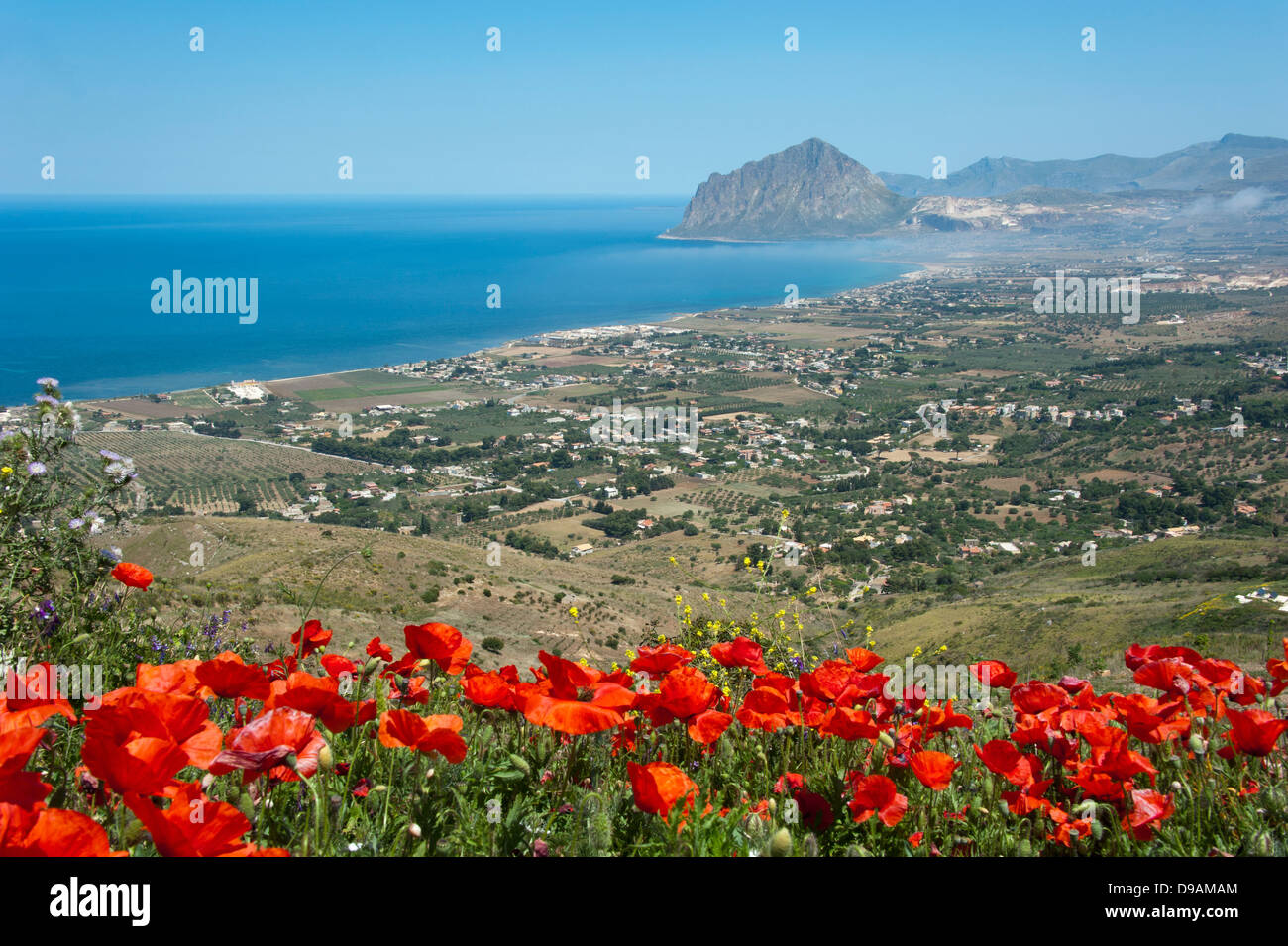 Bay and Mount, Erice, Sicily, Italy , Bucht und Berg, Erice, Sizilien, Italien, Blick von Erice, Golfo di Bonnagia und Monte Cof Stock Photo