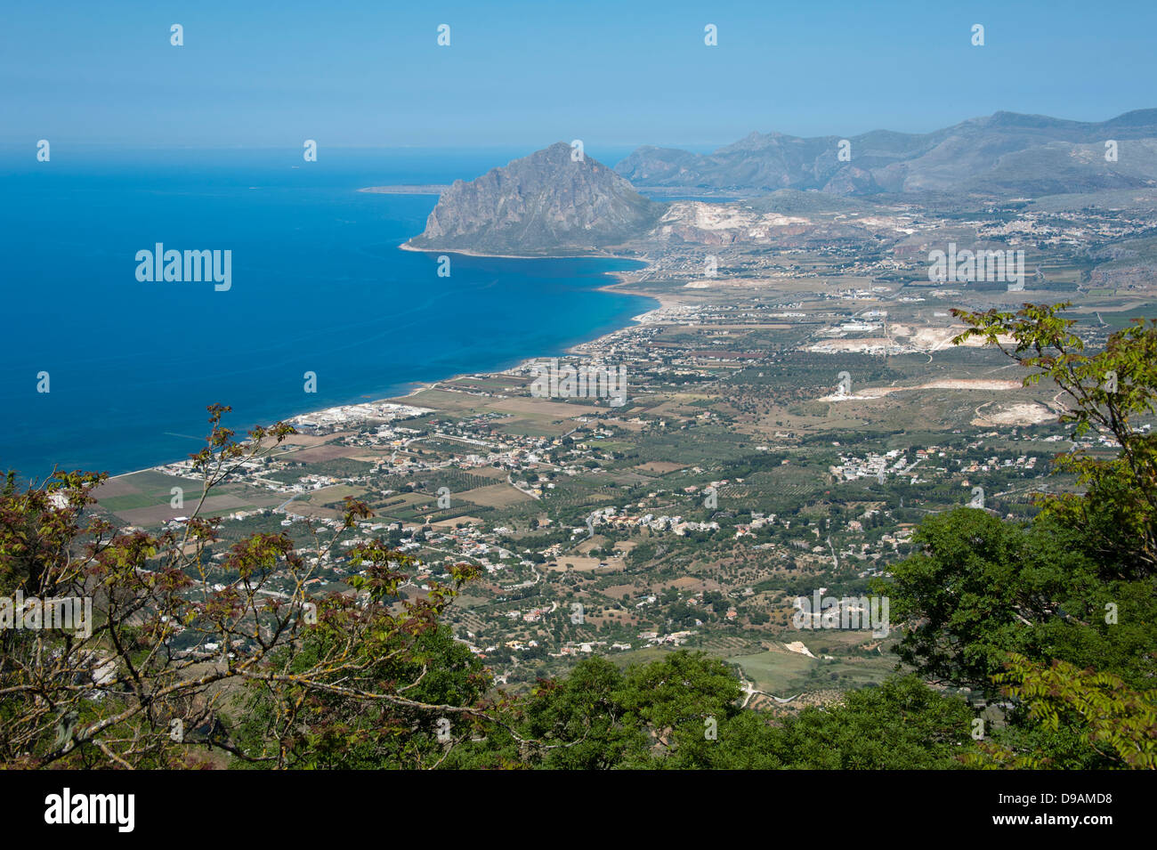 Bay and Mount, Erice, Sicily, Italy , Bucht und Berg, Erice, Sizilien, Italien, Blick von Erice, Golfo di Bonnagia und Monte Cof Stock Photo