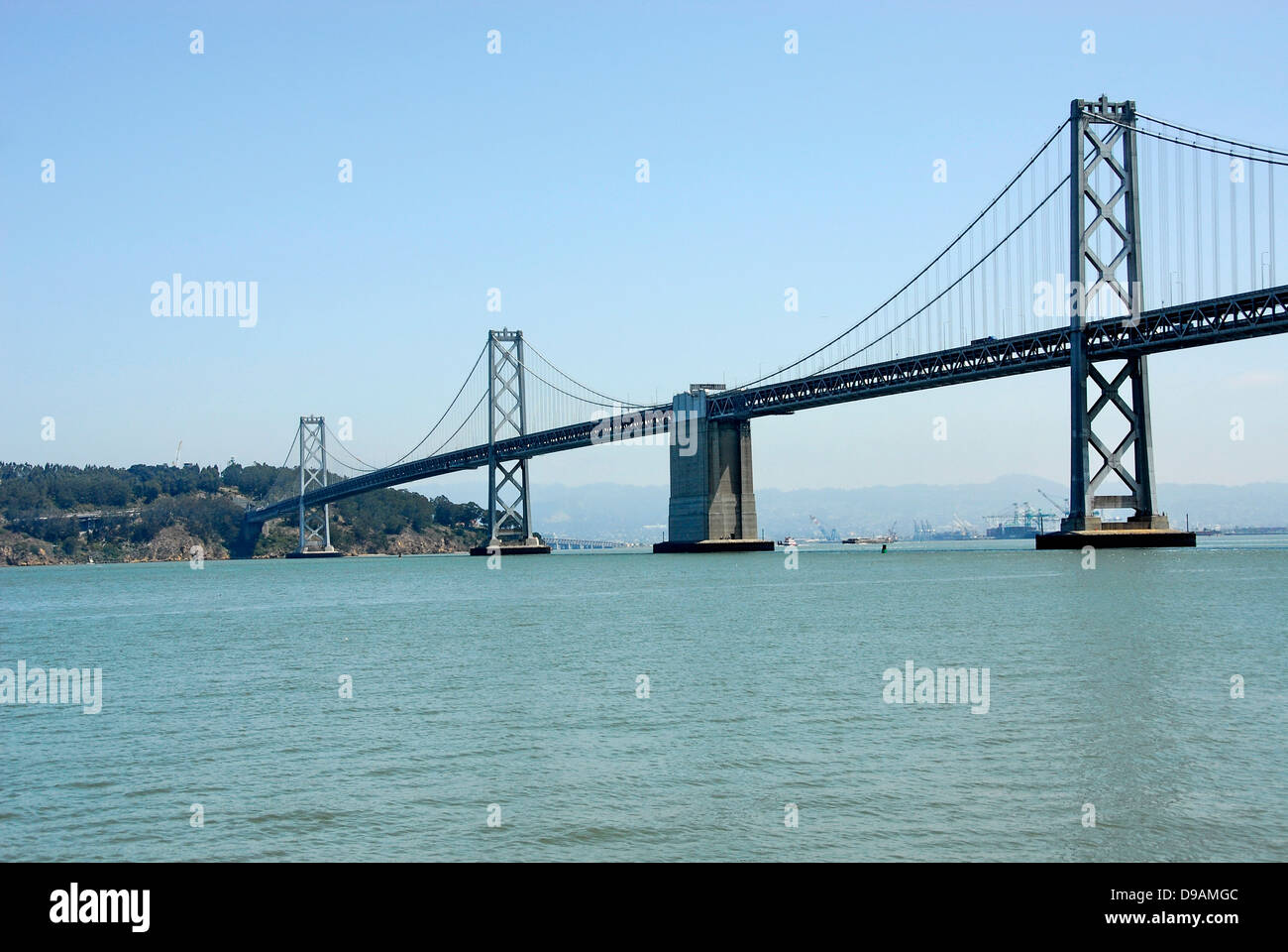 Bay Bridge with Yerba Buena Island on San Francisco Bay in San Francisco California Stock Photo