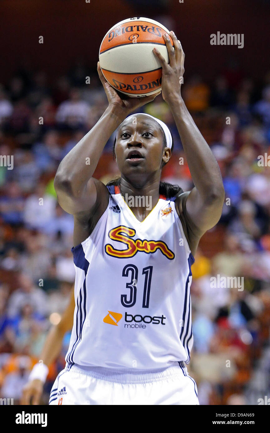 June 16, 2013 - Uncasville, Connecticut, United States - Connecticut Sun center Tina Charles (31) attempting free throws during the WNBA basketball game between the Connecticut Sun and Seattle Storm at Mohegan Sun Arena. Seattle defeated Connecticut 78-66. Anthony Nesmith/CSM Stock Photo
