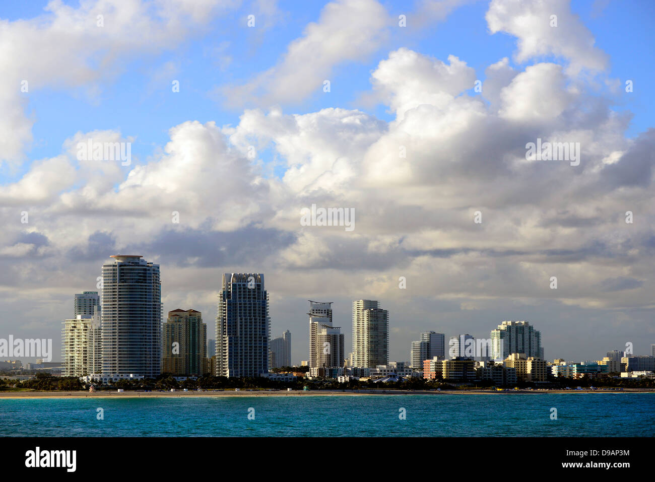 Miami Skyline from departing cruise ship Florida FL US Stock Photo