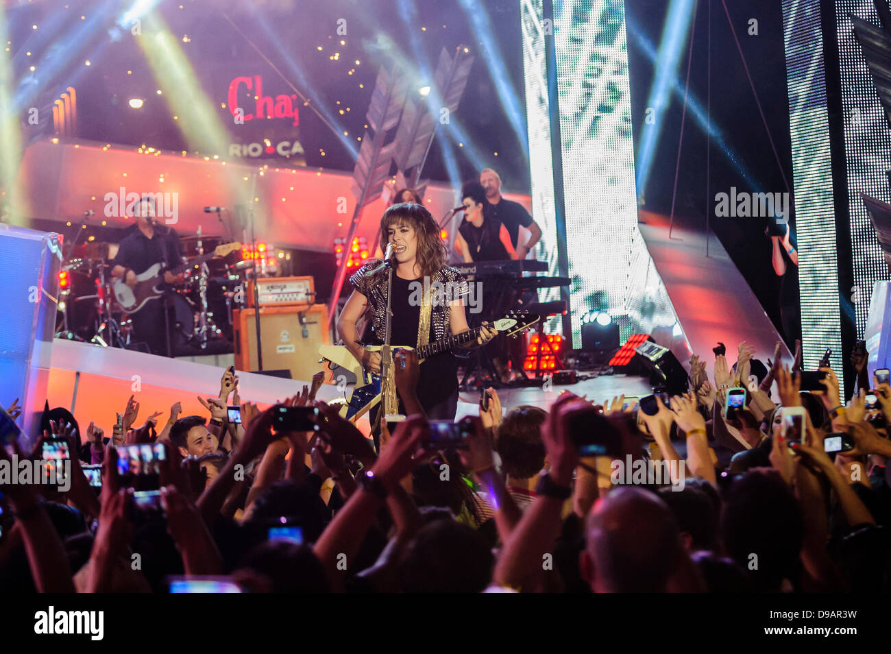 Toronto, Canada. 16th June, 2013. Serena Ryder performs at the 2013 MMVA in Toronto Canada. The MuchMusic Video Awards took over the trendy Queen West village in Toronto for an award show featuring PSY and other super stars including Avril Lavigne, Demi Lovato, Serena Ryder, Ed Sheeran, Marianas Trench, Classified, and Armin Van Buuren with Trevor Guthrie. Credit:  Victor Biro/Alamy Live News Stock Photo