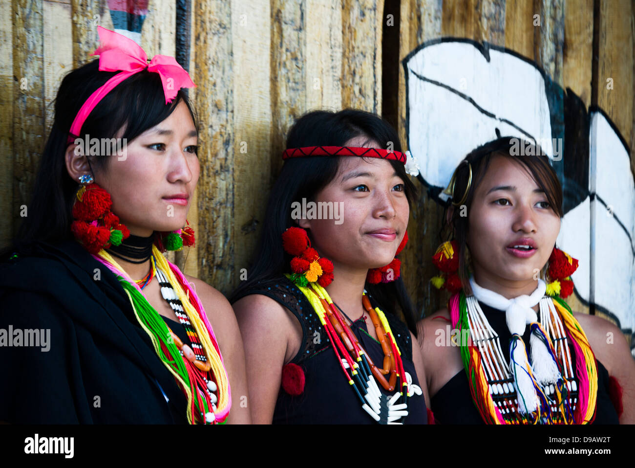 Naga tribal females in traditional outfit, Hornbill Festival, Kohima ...