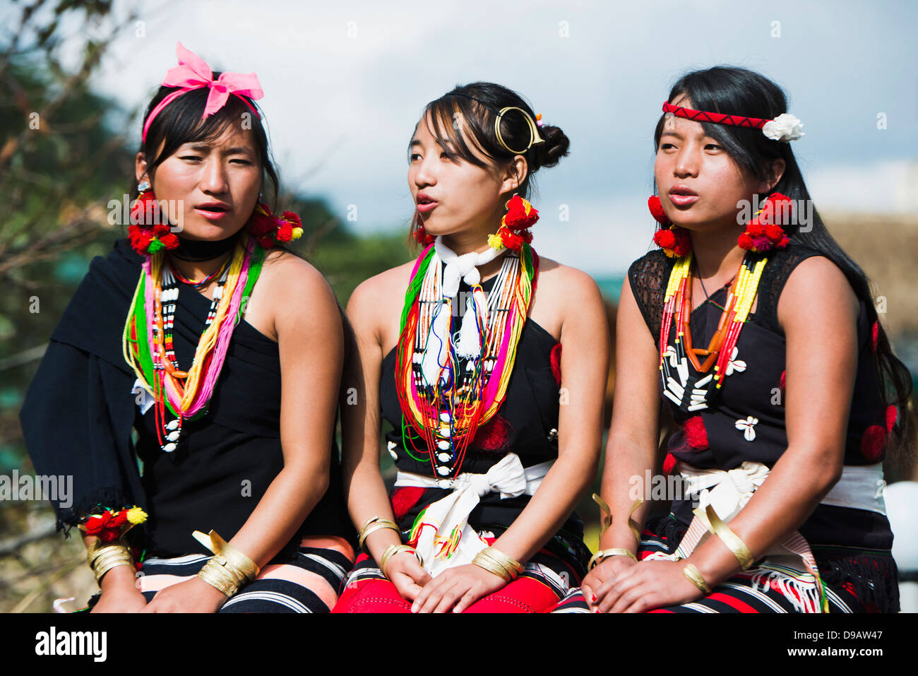 Naga tribal females in traditional outfit, Hornbill Festival, Kohima ...