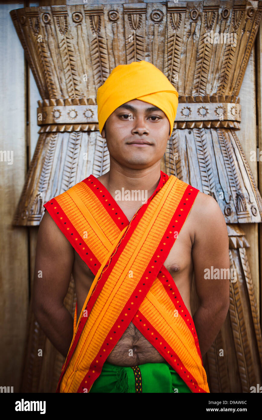 Naga tribal man in traditional outfit, Hornbill Festival, Kohima, Nagaland, India Stock Photo