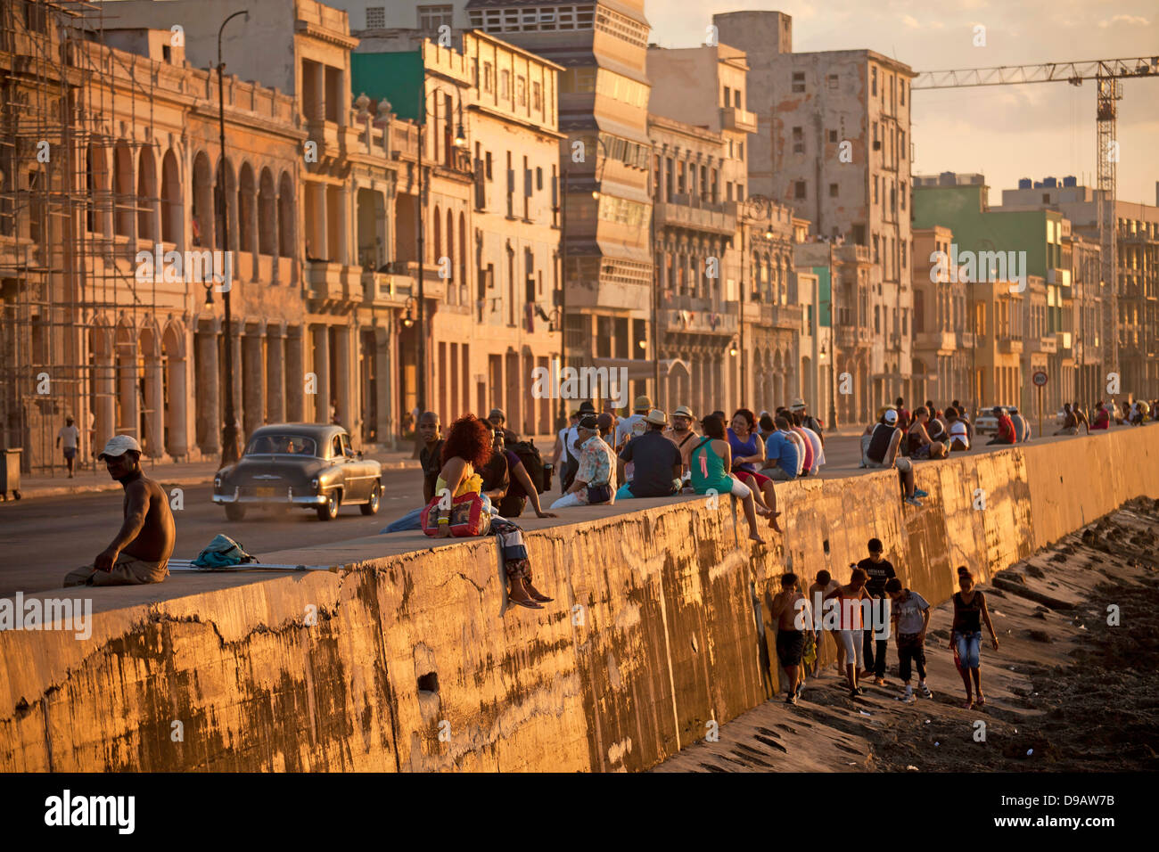 busy promenade Malecon, Havana, Cuba, Caribbean Stock Photo