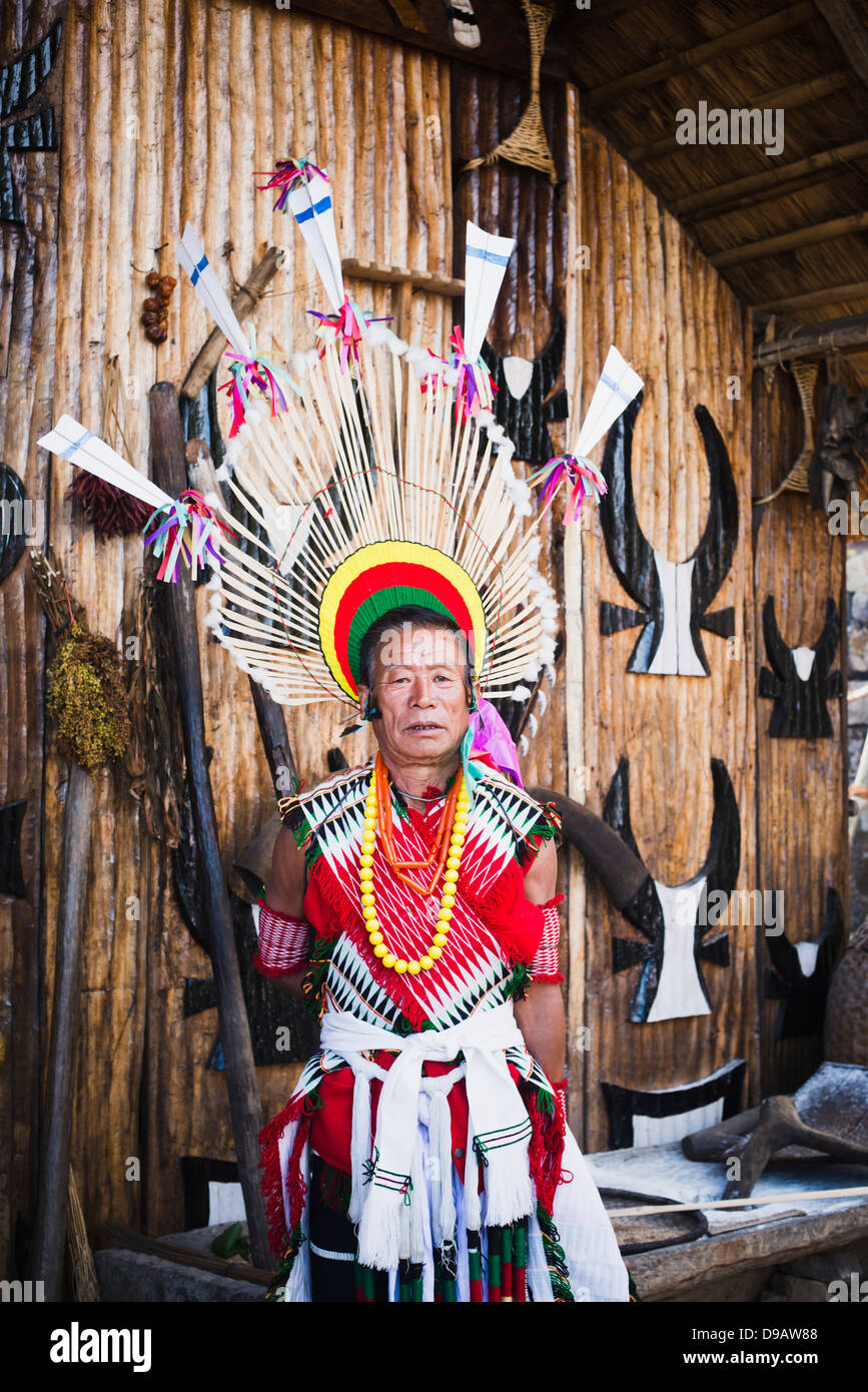 Naga tribal man in traditional outfit, Hornbill Festival, Kohima ...