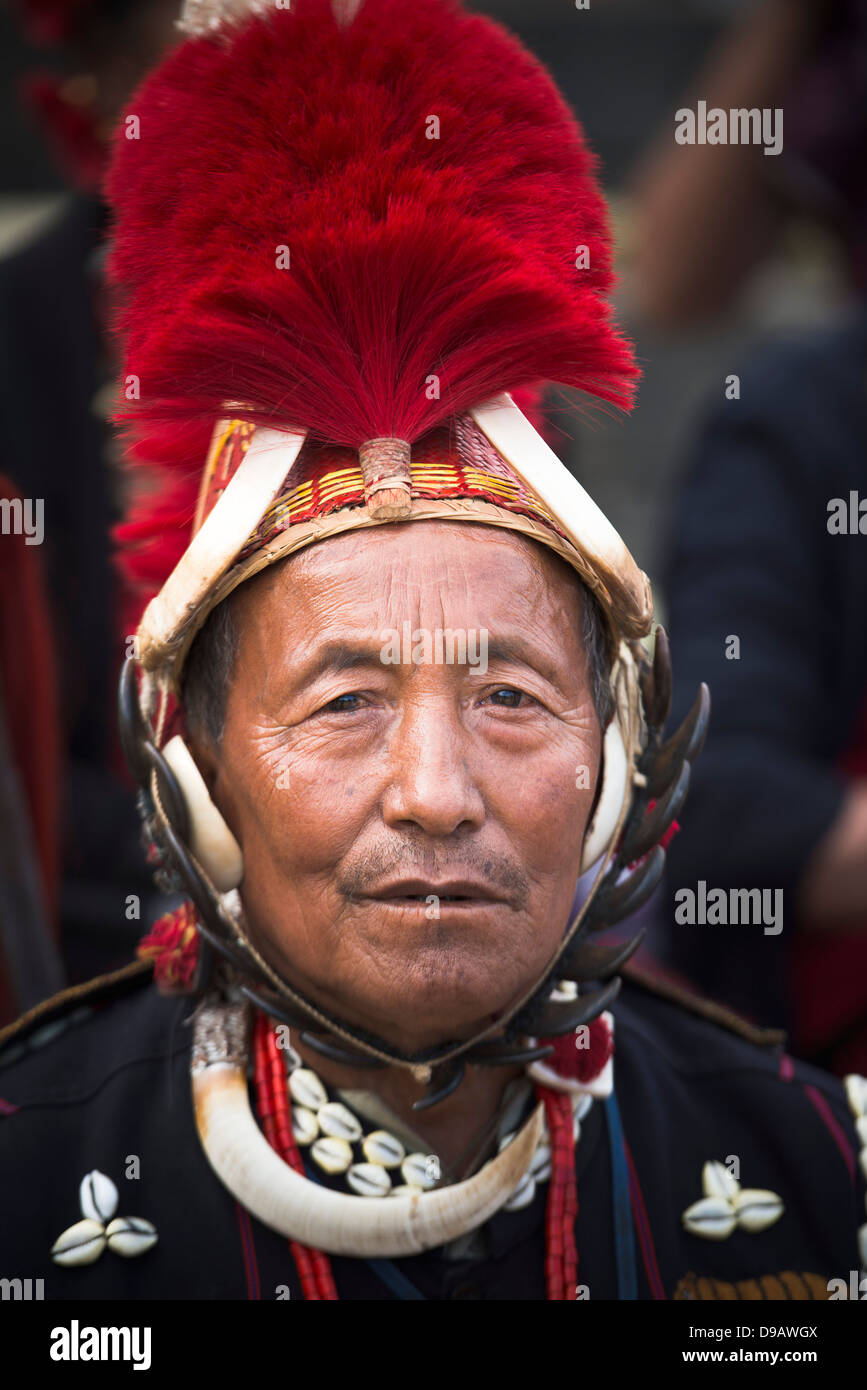 Naga tribal warrior in traditional outfit, Hornbill Festival, Kohima ...