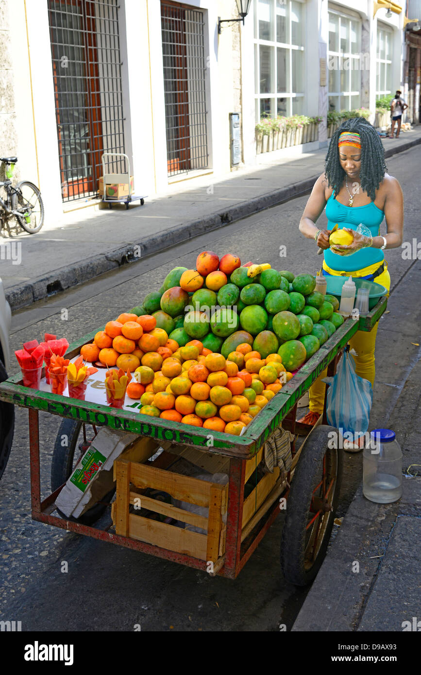 Fruit Cart Vendor Old City Cartagena Colombia SA South America