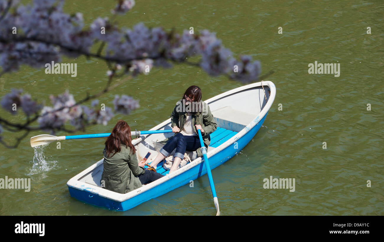 Cherry Blossom Viewing and Boating at Chidorigafuchi Ryokudo, Chiyoda, Tokyo Stock Photo