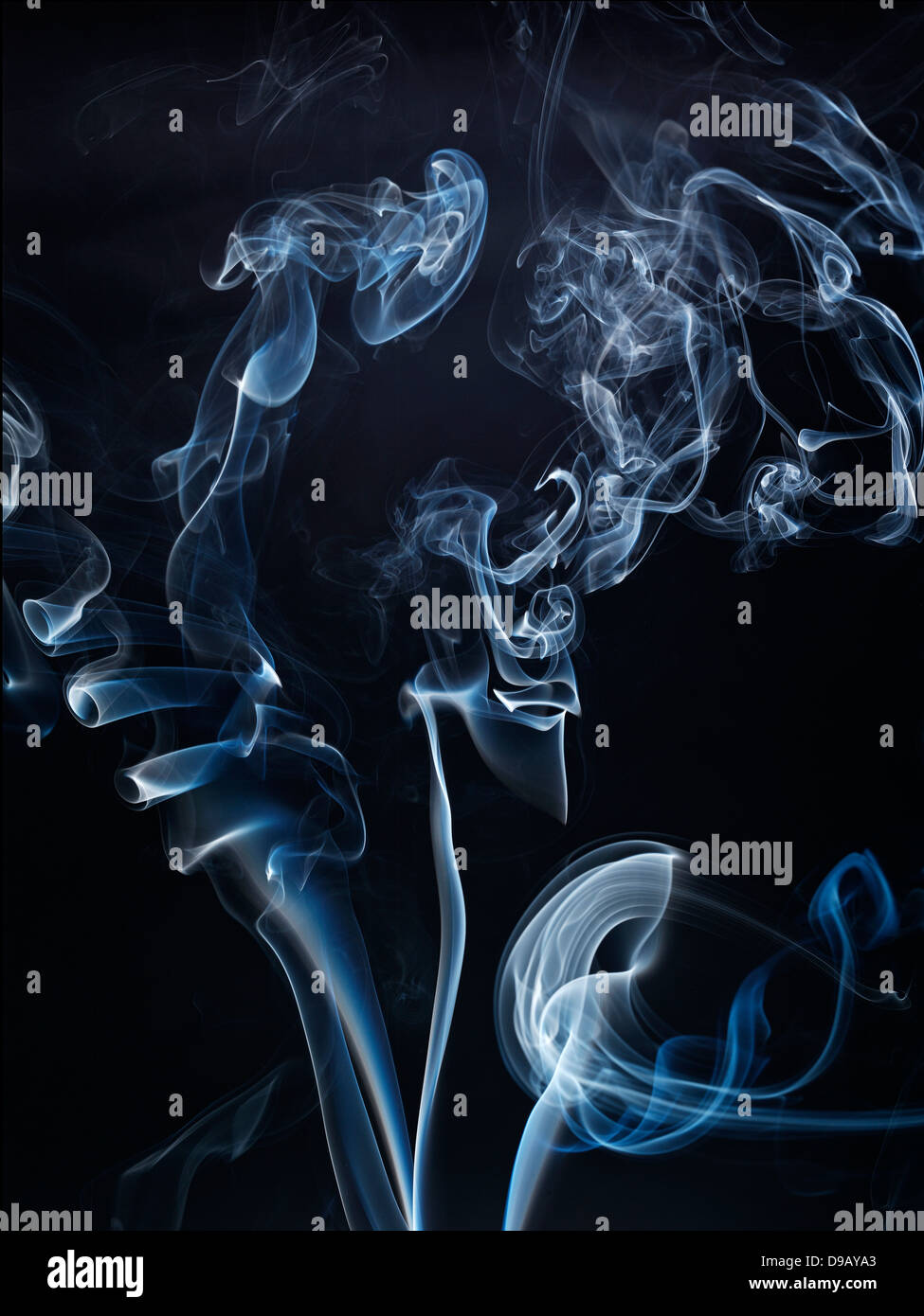Smoke of cigarette and cigar against black background, close up Stock Photo