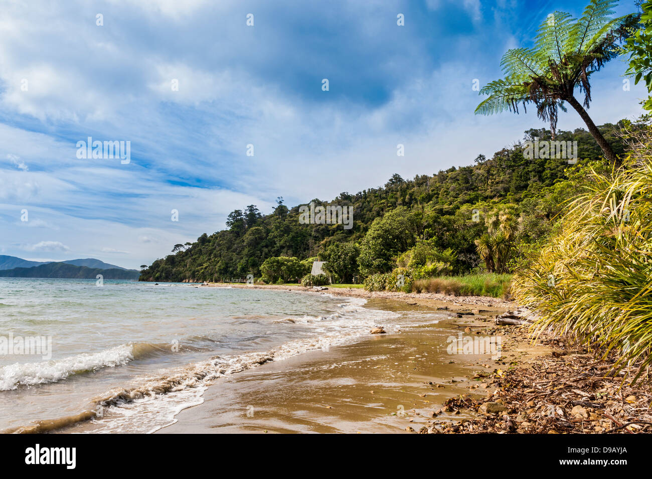 Ship Cove. Captain Cook's anchorage. New Zealand, South Island Stock