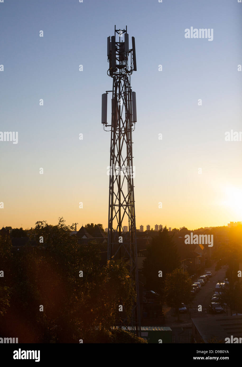 Mobile phone mast at sunset Stock Photo Alamy