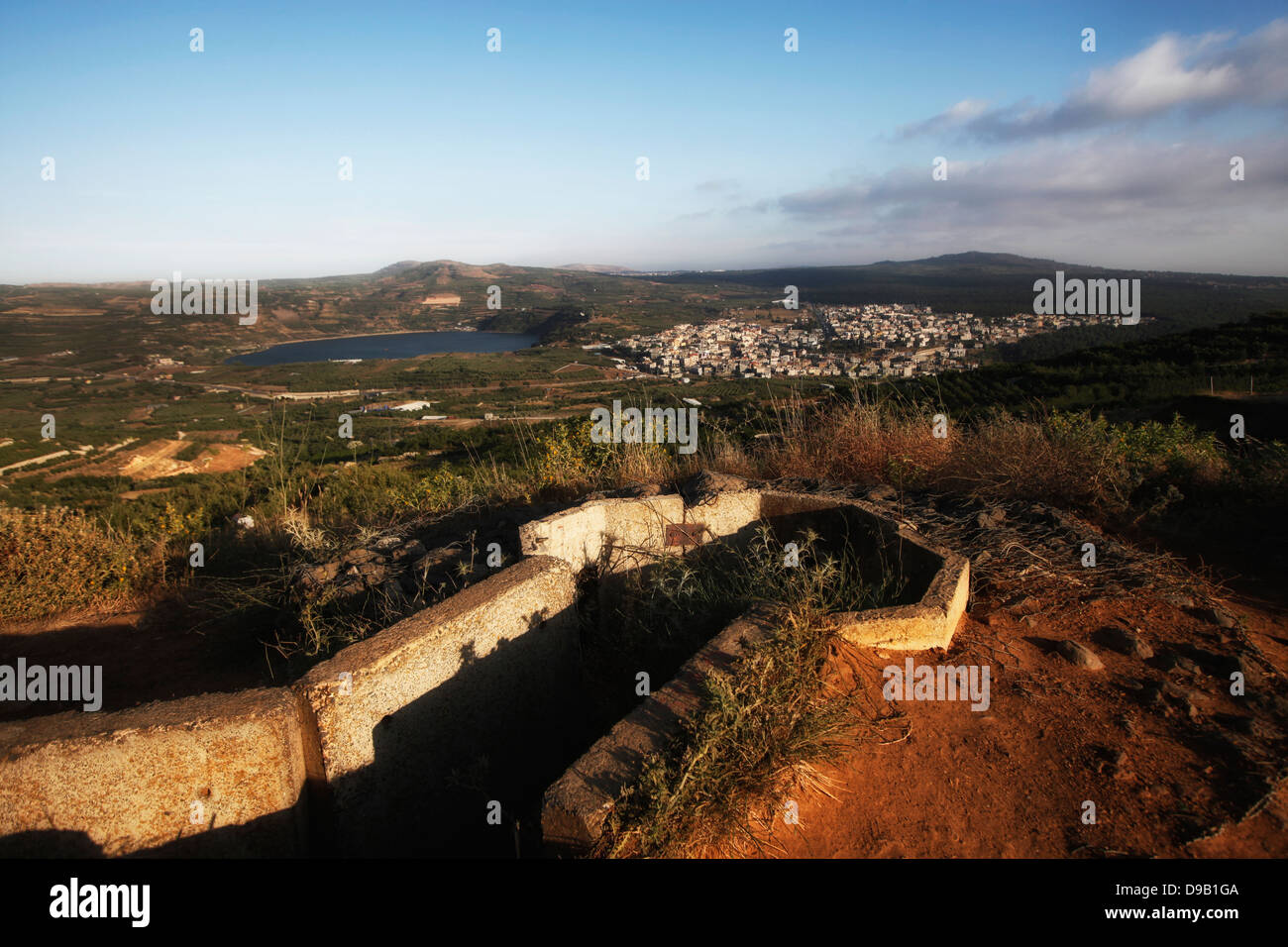 A view toward Lake Ram or Berekhat Ram and the Druze town of Mas'ada from  an abandoned military bunker in Nimrod Golan Heights northern Israel Stock  Photo - Alamy