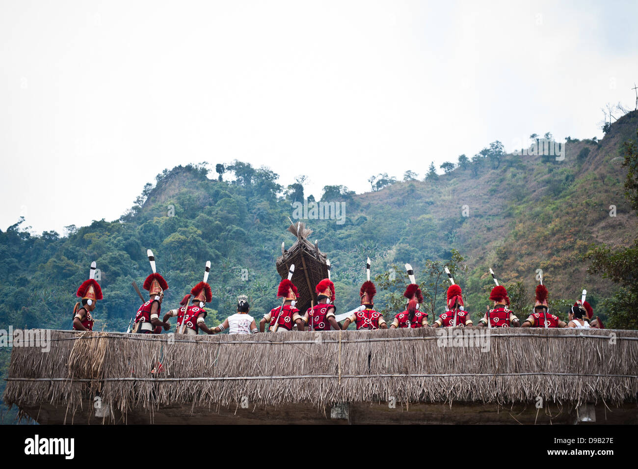Naga tribal people in traditional outfit performing in Hornbill Festival, Kohima, Nagaland, India Stock Photo