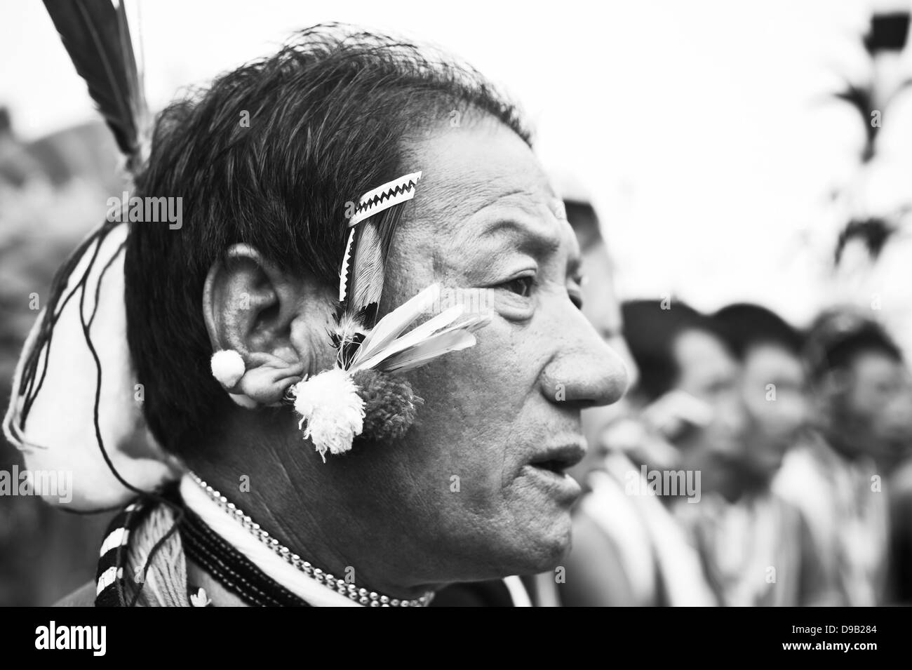 Naga tribesman in traditional outfit, Hornbill Festival, Kohima, Nagaland, India Stock Photo