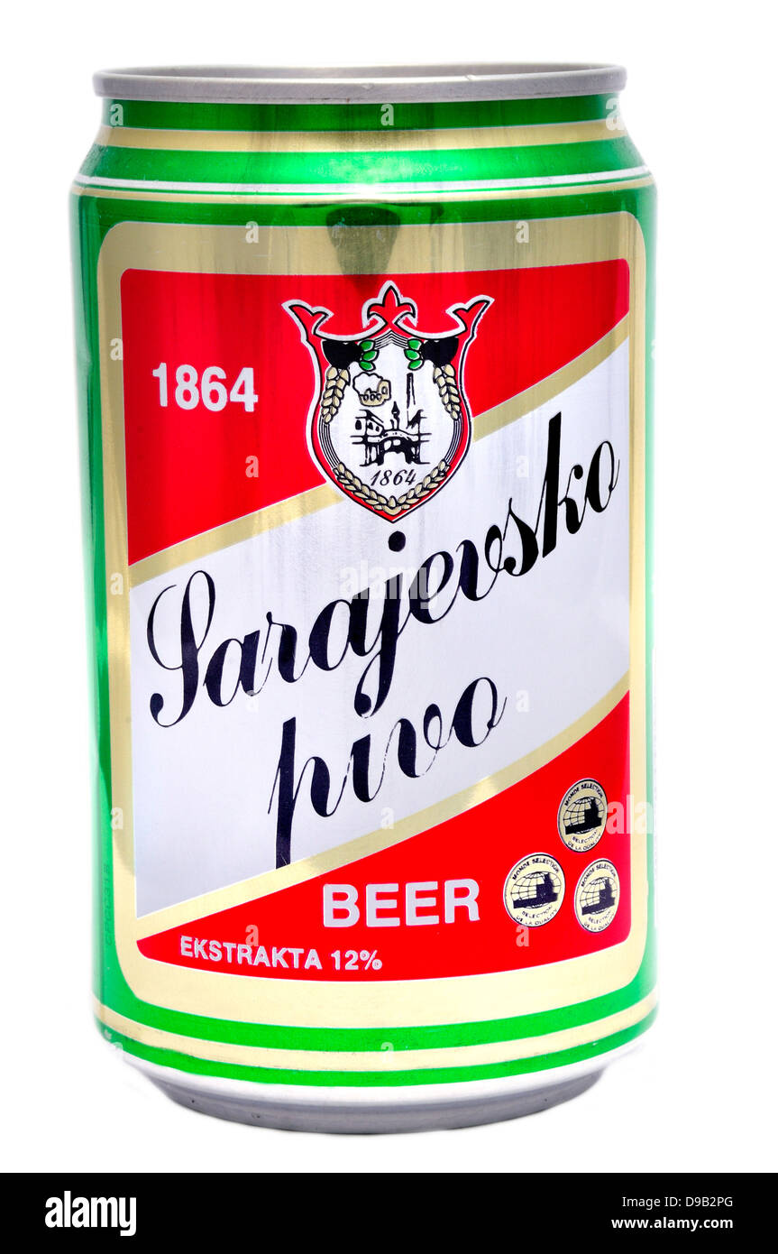 Beer can: Bosnian 'Sarajevsko pivo' Stock Photo