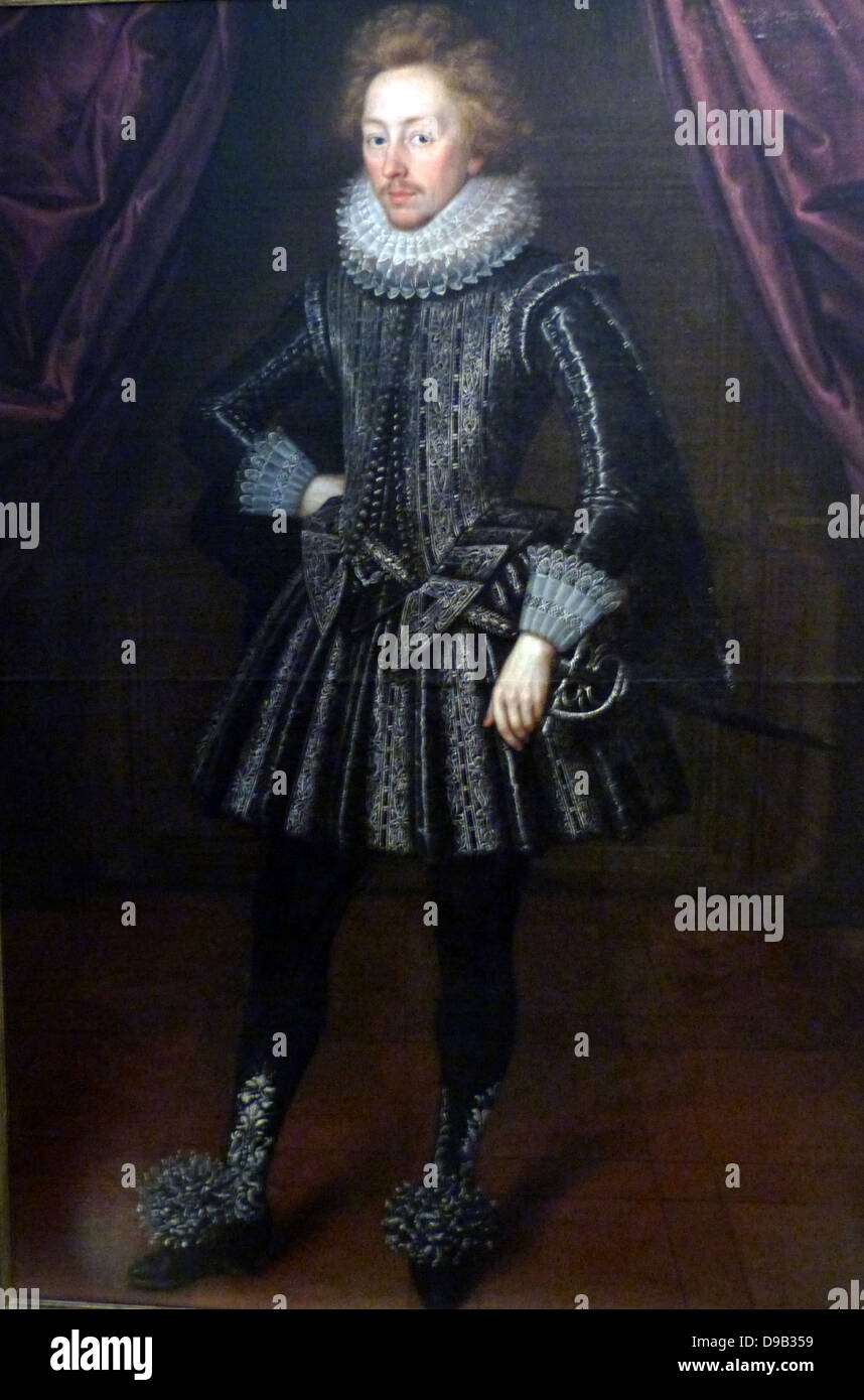 Portrait of Dudley, 3rd Baron North about 1630. Oil on canvas. Dudley North (1581-1666) was a leading figure of the court of James 1. Although Lord North would have posed for the head to be painted, it  was common for clothes to be painted later. Stock Photo