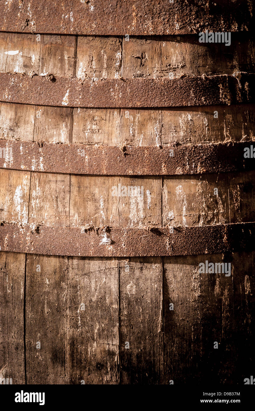 Closeup of an old wine barrel Stock Photo