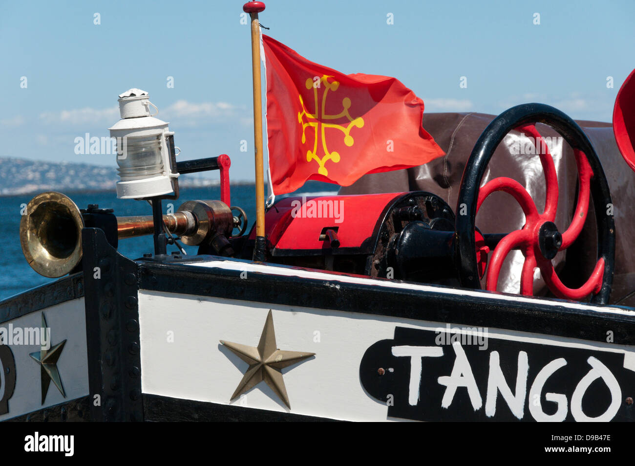 The hotel barge Tango on the Etang de Thau at Marseillan, Languedoc, France Stock Photo