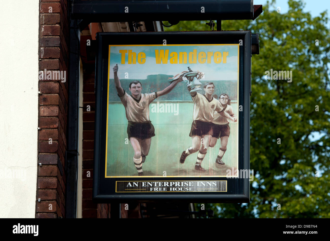 The Wanderer pub sign, Wolverhampton, UK Stock Photo