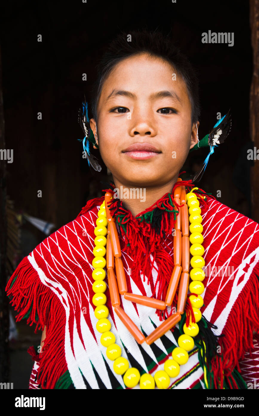 Naga tribal boy in traditional outfit during the annual Hornbill ...